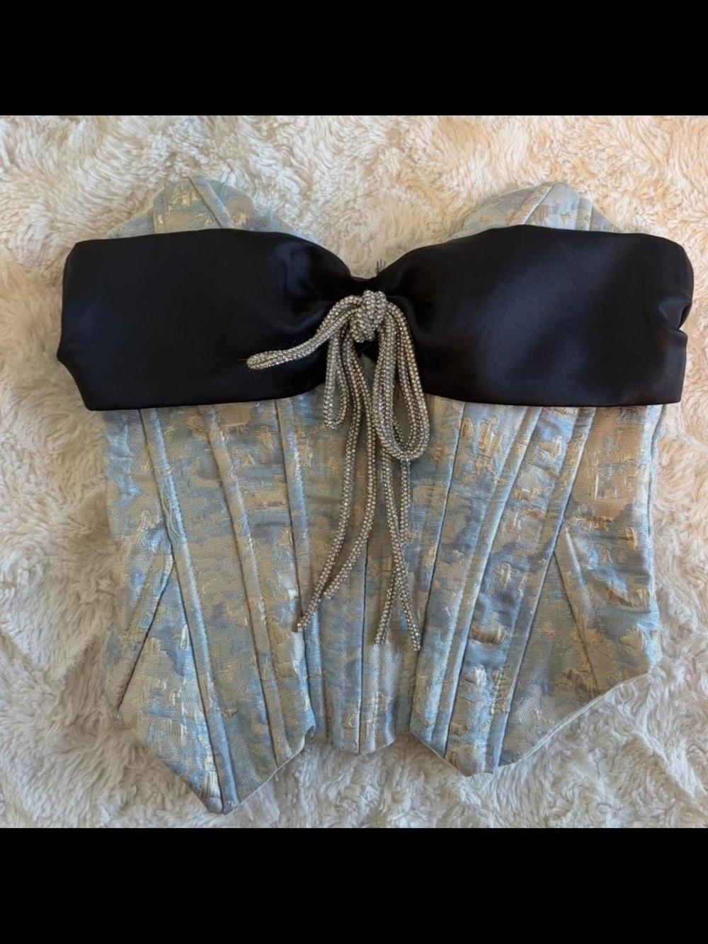Novara Cream Strapless Brocade Corset with Black Accent